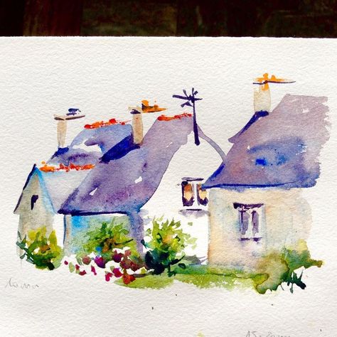 France Watercolor, My Surroundings, Watercolor House Painting, Learn Watercolor Painting, Watercolor Architecture, Learn Watercolor, Watercolour Inspiration, Diy Watercolor Painting, Watercolor Projects