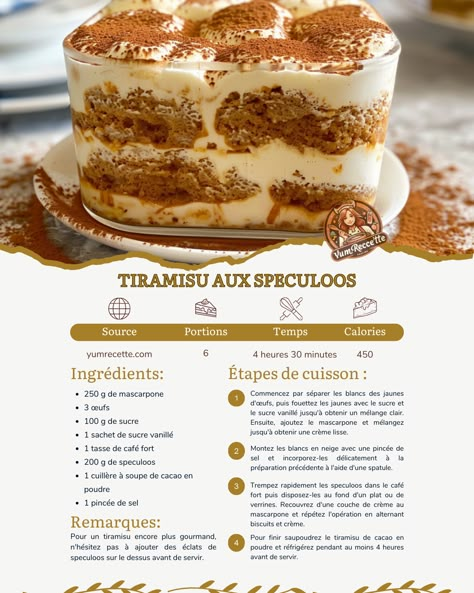 Pour un tiramisu encore plus gourmand, n'hésitez pas à ajouter des éclats de speculoos sur le dessus avant de servir. Coffee Recipes Starbucks, Dessert Parfait, Food Receipt, Tiramisu Recipe, Dessert Toppings, Dessert Buffet, Happy Foods, Food Recepie, Cooking Recipe