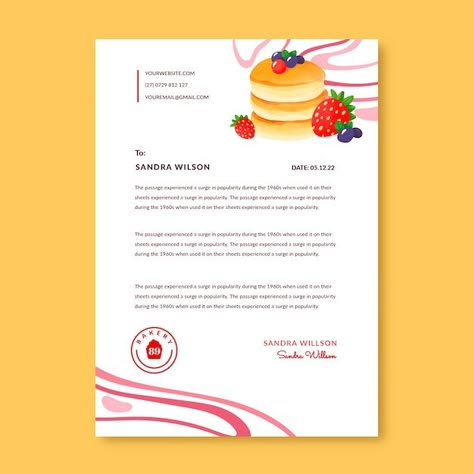 Free vector watercolor bakery letterhead... | Free Vector #Freepik #freevector #bakery-watercolor #bakery-template #bakery #baking Bakery Template, Watercolor Bakery, Bakery Branding Design, Menu Cover Design, Bakery Branding, Menu Cover, My First Year, Letterhead Template, Letterhead Design