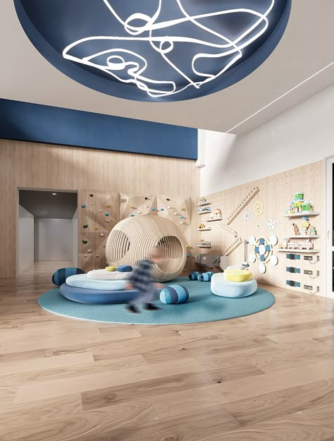 School in Ukraine. Lounge-zone and a library. :: Behance Modern Classic Bedroom, Kindergarten Interior, Kids Cafe, Kindergarten Design, Kids Library, Kids Bedroom Design, Playroom Design, Sensory Room, Space Interiors