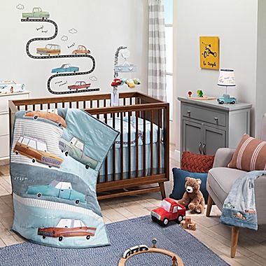 Lambs & Ivy® Car Tunes Nursery Bedding Collection | buybuy BABY Blue Crib, Baby Boy Room, Lambs & Ivy, Blue Bedding Sets, Baby Crib Mobile, Crib Sets, Nursery Crib, Crib Bedding Sets, Crib Mobile