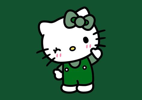 Hello Kitty Green Icon, Hello Kitty St Patrick, Cute Green Characters, Green Hello Kitty Widget, Green Characters Aesthetic, Hello Kitty Sage Green, Green Hello Kitty Aesthetic, Green Aesthetic Cartoon, Green Hello Kitty Wallpaper