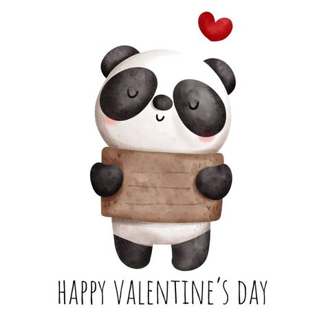 Valentine's day watercolor element with ... | Premium Vector #Freepik #vector #love #love-elements #valentines-day #love-heart Panda Valentines, Yoda Images, Panda Card, Bear Party, Panda Love, Wedding Clipart, Happy Valentine's Day, Cute Panda, Happy Valentines