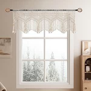 Romanova Boho Valance Macrame Curtains for Windows Macrame Valance for Bedroom Livingroom Boho Decor Wall Hanging, 1 Panel 52" W x 21" L Macrame Window Valance, Macrame Valance, Boho Valances, Macrame Curtains, Curtains For Windows, Macrame Curtain, Window Valance, Drapery Fabric, Window Curtains