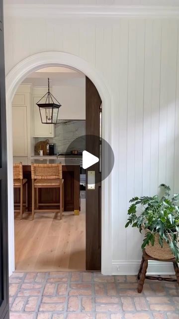 Houston Realtor - Boulevard Realty on Instagram: "This is a ✨BRILLIANT IDEA ✨ on using a regular door to add a arch doorway! 

📸 Original Post• @werethewhites_ all the details of our faux arched pocket door are live on WereTheWhites.com 🤎 #wtwcolonial" Add Door To Arched Doorway, Arch With Pocket Door, Pocket Door Arched Doorway, Arch Doorway Ideas, Pocket Doors Kitchen, Arched Doorways Interior, Arched Pocket Doors, Arched Pocket Door, Hallway Door Ideas