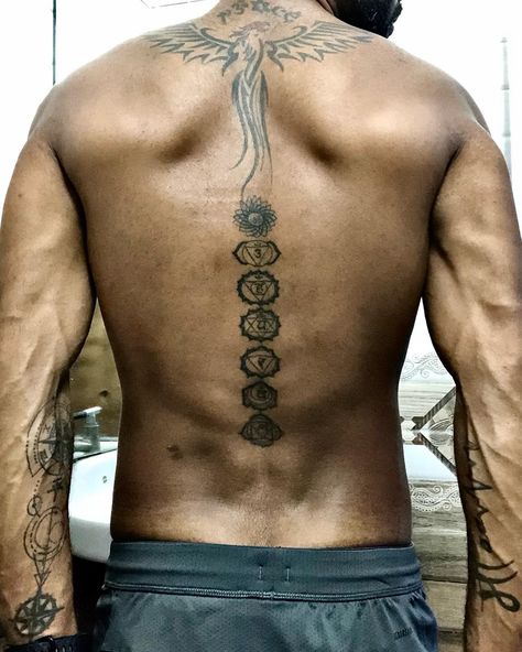 Chakra Spine Tattoo Men, Spinal Tattoo For Men, Chakra Spine Tattoo, Spine Tattoo Men, Spinal Tattoo, Spine Tattoo, Spine Tattoos, Kundalini Yoga, Back Tattoo