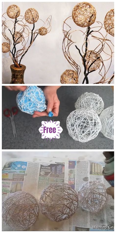 Thread Yarn Ball Home Decor DIY Tutorial – Video ----  More DIY Ideas ---- Diy Osterschmuck, Dekor Diy, Thread & Yarn, Home Decor Diy, Yarn Ball, Décor Diy, Tutorial Video, Tutorial Diy, Diy Easter Decorations