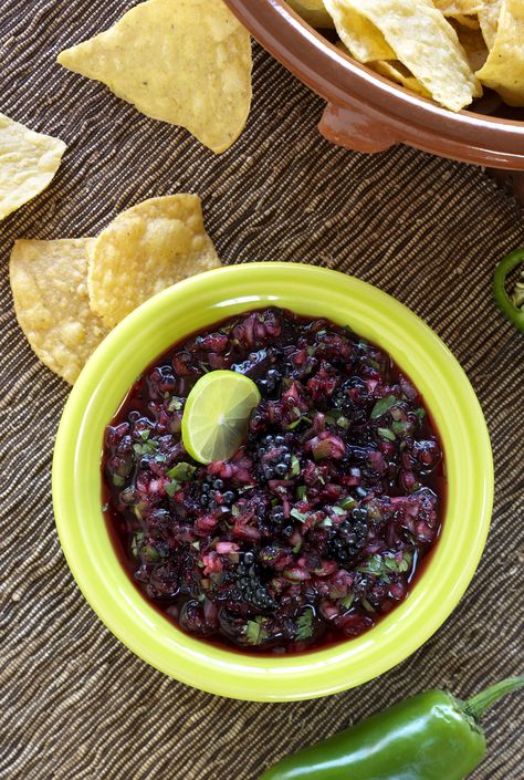 This recipe uses a variety of chilies and citrus fruits to create this zesty Blackberry-Citrus Table Salsa for your next get-together. You can use fresh or frozen blackberries in this version of a berry salsa, so make this next Taco Tuesday the best one yet. Nancy Zaslavsky’s Blackberry Salsa for the win! Blackberry Raspberry Recipes, Berry Salsa, Appetizers Party Ideas, Honey Fried Chicken, Chili Cookoff, Blackberry Recipes, Raspberry Recipes, Chili Cook Off, Fried Chicken Sandwich