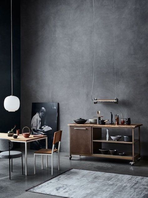 Minimalist Dekor, Interior Design Blogs, Wabi Sabi Decor, Concrete Interiors, Interior Minimalista, Dark Interiors, Minimalist Interior Design, Wall Finishes, Luminaire Design