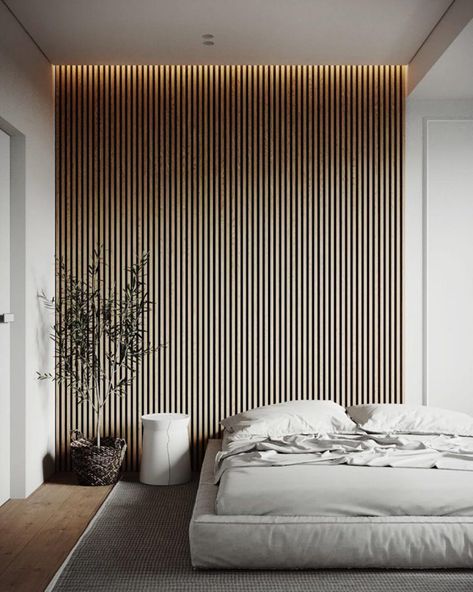 Wood Slat Trend - The Merrythought Design Ložnic, Contemporary Bedroom Design, Japandi Design, Japandi Interior, Interior Minimalista, Interior Modern, Simple Bedroom, Bedroom Designs, Contemporary Bedroom