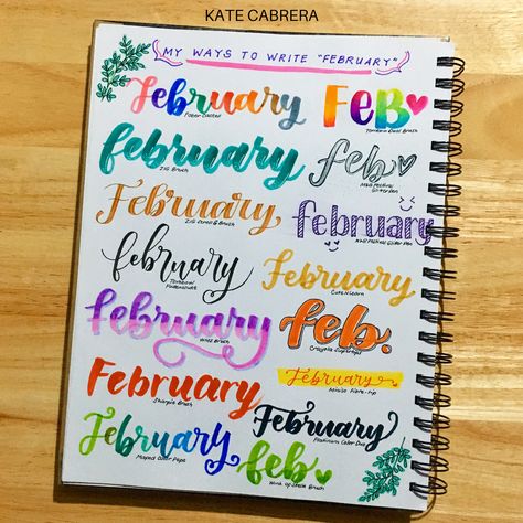 H E L L O  F E B | Zoom a little to see the brands of pens I used for each variation of the word February.🖤 #kateestationeree #artbykatecab #creativejournal #creativejournaling #journal #journals #journaling #calligraphy #calligrafriends #calligrafriendsph #calligraphynewbie #thedailycalligraphy #calligraphydaily #handlettering #handletteredabcs #handletteringdaily #ilovelettering #letteringpractice #howtoletter #howIletter #howtowrite #letteringstyle #calligraphypractice #handlettered Calligraphy Months, Journaling Calligraphy, Journal February, I Letter, Calligraphy Practice, Lettering Practice, Lettering Style, Creative Journal, Hand Lettering