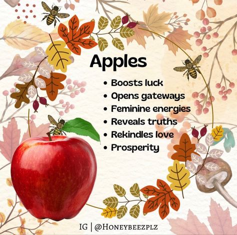 Apple In Witchcraft, Apples In Witchcraft, Apples Spiritual Meaning, Magical Properties Of Apples, Apple Spiritual Meaning, Honey In Witchcraft, Apple Witchcraft, Apple Symbolism, Nature Signs