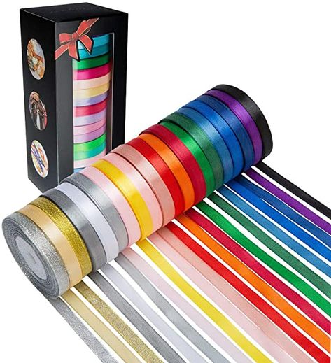 Amazon.com : 20 Colors 300 Yard Satin Ribbon -18 Silk Ribbon Rolls & 2 Glitter Metallic Ribbon Rolls, 2/5" Wide 15 Yard/Roll, Ribbons Perfect for Crafts, Hair Bows, Gift Wrapping, Wedding Party Decoration and More : Health & Household Gift Wrapping Wedding, Popular Wedding Colors, Decorated Wreaths, Gift Wrap Ribbon, Ribbon Garland, Orange Ribbon, Glitter Ribbon, Gift Ribbon, Wedding Gift Boxes