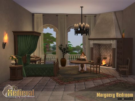 The Sims Resource - Ye Medieval - Margaery Bedroom Furniture Medieval Nursery, Fantasy House Interior, Sims Wardrobe, Midevil Castle, Medieval Bedroom, Tall Fireplace, Castle Bedroom, Sims Medieval, Sims 4 Cas Mods