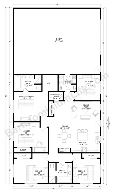 40x80 Barndominium Floor Plans with Shop – What to Consider Floor Plans With Shop Attached, 1700 Sq Ft House Plans Barndominium, 100x50 Barndominium, Barndominium Ideas Floor Plans With Garage, One Story Barndominium With Shop, Barndominium Ideas Floor Plans With Shop One Story, 60x40 Barndominium Floor Plans With Garage, Simple Shop House Plans, Barndo Floor Plans With Shop