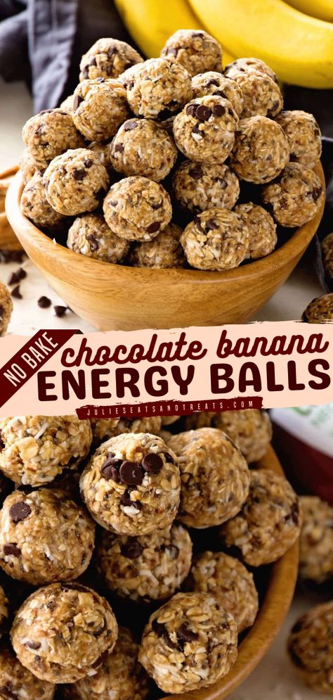 No Bake Chocolate Banana Energy Balls Recipe Banana Energy Balls, Banana Energy, Coconut Oats, Energy Balls Recipe, Energy Bites Recipes, No Bake Energy Bites, Energy Ball Recipe, Filling Snacks, Oatmeal Cookie