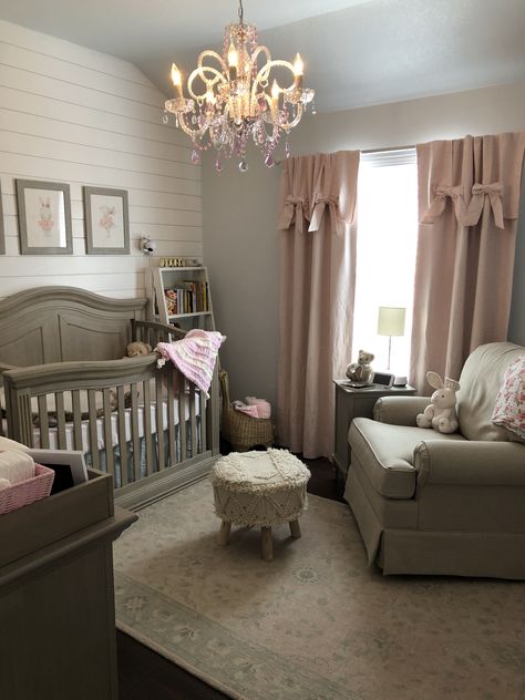 Pink And Grey Baby Room, Project Nursery Girl, Gray Crib, Pink Baby Room, Baby Room Closet, Nursery Room Themes