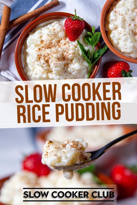 Slow Cooker Rice Pudding Recipe, Slow Cooker Rice Pudding Creamy, Slow Cooker Cakes, Rice Pudding Crockpot, Slow Cooker Pudding Recipes, Slow Cooker Puddings, Slow Cooker Dessert Recipes, Slow Cooker Rice Pudding, Crockpot Desserts