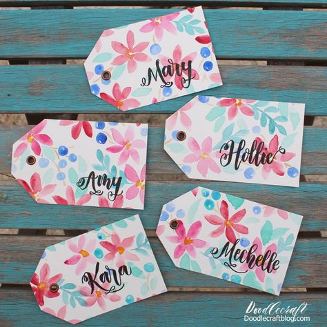 Watercolor Floral Gift Tags DIY Watercolor Name Tags, Hand Painted Gift Tags, Watercolor Crafts To Sell, Watercolor Gift Tags, Gift Tags Birthday, Happy Birthday Bunting, Birthday Gift Tags, Handmade Holiday Gifts, Gift Tags Diy