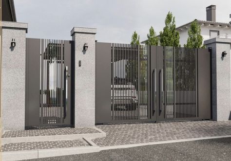 Main Entrance Wooden Doors, Modern Front Gate Design, Creative Fence, Aluminum Driveway Gates, Home Gate Design, House Window Design, Grill Gate Design, Modern Gate, House Main Gates Design