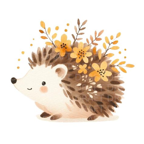 Hedgehog Party Decorations, Cute Hedgehog Illustration, Autumn Clipart, Hedgehog Nursery, Hedgehog Illustration, Hedgehog Craft, Watercolour Nursery Art, Autumn Illustration, Hedgehog Art