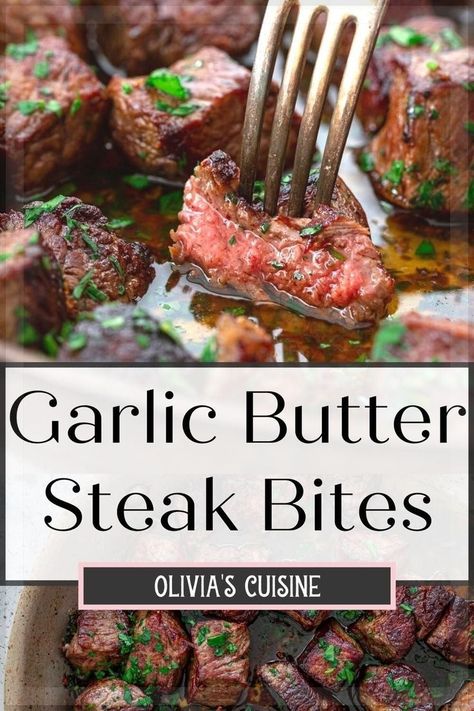 Butter Steak Bites Recipe, How To Cook Ribeye, Easy Steak Dinner, Mushroom Bites, Rib Eye Recipes, Garlic Butter Steak Bites, Butter Steak Bites, Roast Steak, Strip Steak Recipe