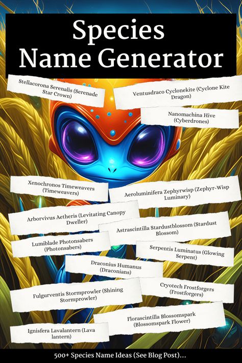 Use our species name generator to get over 500 name ideas for fantasy and alien species, along with a short description for each. Fantasy Species Names, Fantasy Creature Name Ideas, Fantasy Species Name Ideas, Fantasy Species Ideas, Interesting Names For Characters, Alien Species Design, Species Name Ideas, Short Last Names, Alien Name Ideas