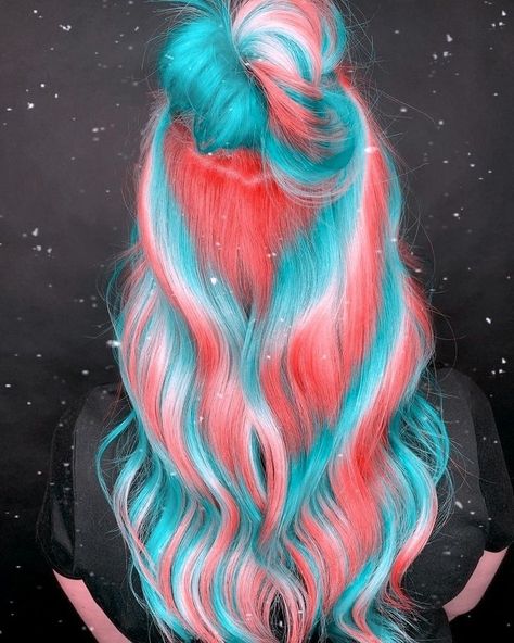 Exotic Hair Color, Unicorn Hair Color, Split Dyed Hair, Vivid Hair Color, Cute Hair Colors, Rainbow Hair Color, Creative Hair Color, Neon Hair, Bright Hair Colors