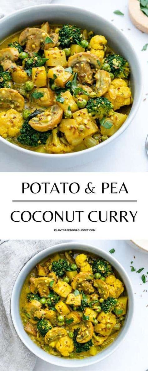 Perfect Potato and Pea Coconut Curry Indian Potatoes And Peas, Coconut Curry Potatoes, Potato And Peas Recipes, Pea Curry Recipes, Curried Peas, Pea Potato Curry, Curry Peas, Potatoes And Peas Recipe, Tropical Dishes