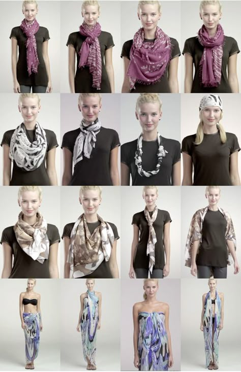 Great video for new ideas on how to tie different scarfs! Extras: Get inspired with our 4 Scarves, 16 Ways how-to video. bit.ly/zEMssx #Scarves #Accessories Scarf Korean, How To Wear Belts, Wear Scarf, Wearing Scarves, Ways To Tie Scarves, Tie A Scarf, Scarf Knots, Scarf Ideas, Mode Tips