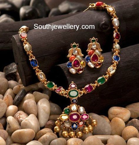 Navaratna Necklace, navaratna jewellery, 22 carat gold jewellery #AnticGoldJewellery Navrathan Necklace Gold, Navaratna Necklace, Navaratna Jewellery, Latest Indian Jewellery, Pearls Jewellery, 22 Carat Gold Jewellery, Necklace Set Indian, Online Gold Jewellery, Stone Jewellery