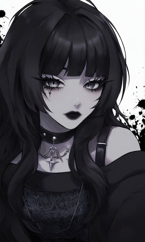 Anime Goth Woman, Anime Goth Female, Anime Woman With Black Hair, Goth Anime Woman, Goth Woman Art, Goth Girl Pfp, Fall Moon, Anime Profile Pic, Baddie Pfp