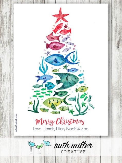 Excited to share this item from my #etsy shop: Fish Christmas Tree Card, Printable, Digital File Fish Christmas Tree, Beachy Christmas Cards, Watercolor Nativity, Fishing Christmas Tree, Christmas Tropical, Beach Christmas Card, Merry Fishmas, Fish Christmas, Christmas Palm Tree