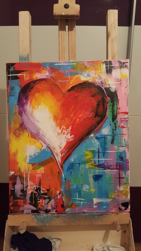 Heart Peisaj Abstract, Canvas For Beginners, Canvas Drawings, Easy Canvas Painting, Beginner Painting, Diy Canvas Art, Easy Paintings, Art Moderne, Pencil Art