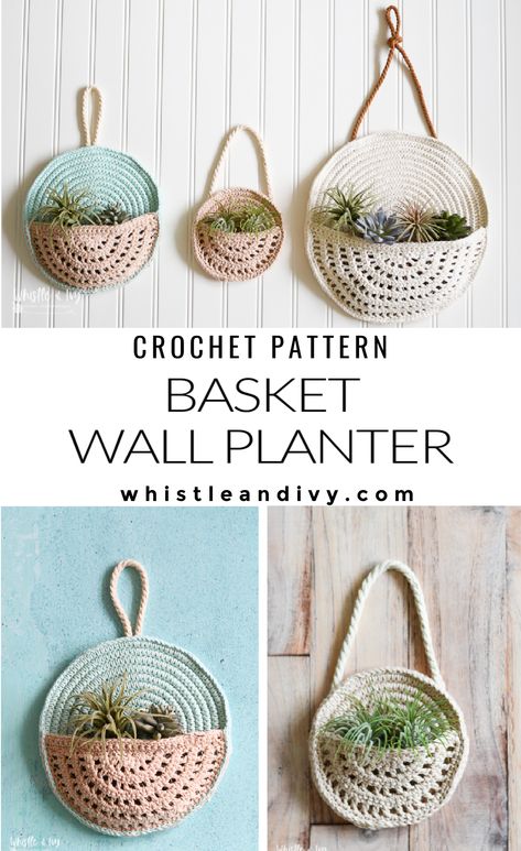 Crochet Planter, Crochet Plant Hanger, Fast Crochet, Wall Planters, Crochet Decor, Modern Crochet Patterns, Crochet Wall Hangings, Basket Wall, Crochet Plant