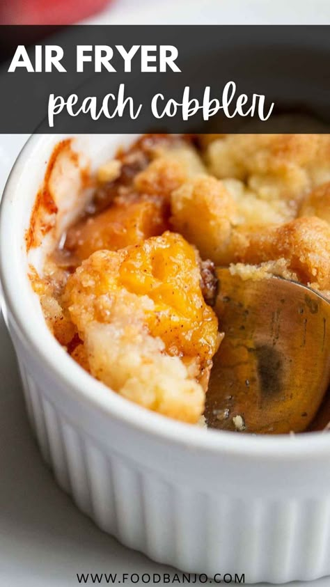 air fryer peach cobbler Air Fryer Peach Cobbler, Healthy Peach Dessert, Healthy Peach Cobbler, Air Fryer Dessert, Easy Peach Cobbler, Air Fryer Recipes Dessert, New Air Fryer Recipes, Air Fryer Recipes Snacks, Peach Dessert Recipes