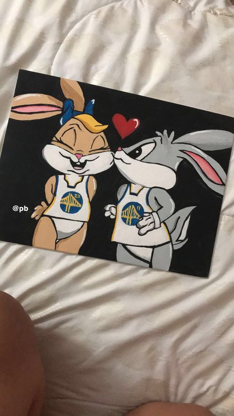 Bugs Bunny And Lola Canvas Painting, Love Cartoon Painting, Cartoon Love Paintings, Cartoon Character Paintings On Canvas, Cute Painting Ideas For Boyfriend, Couple Painting Ideas Cartoon, Cute Love Paintings, Cartoon Painting Ideas On Canvas, Large Drawings