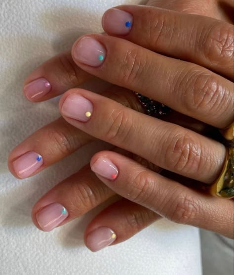 Vacation Nails Natural, Oat Milk Nails, Natural Nail Extensions, Colorful Gel Nails, Nail Ideas Vacation, Dotted Nails, Gel Nails Summer, Natural Nails Acrylic, Milk Nails