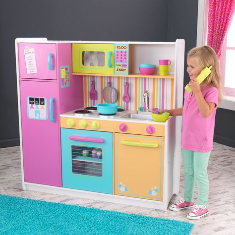 Free 2-day shipping. Buy KidKraft Deluxe Big and Bright Kitchen with 4 Piece Accessory Play Set at Walmart.com Kidkraft Kitchen, Kitchen Playsets, Wooden Kitchen Set, Kitchen Sets For Kids, Toy Kitchen Set, Wooden Play Kitchen, Play Kitchens, Bright Kitchen, Kids Play Kitchen