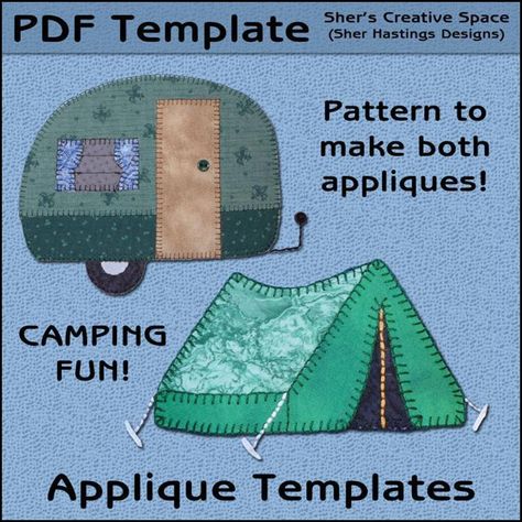 Camping Applique Template Duo | Craftsy Camping Applique, Camper Applique, Applique Template, Camping Quilt, Applique Templates, Applique Pattern, Camping Fun, Camping World, Vintage Camper