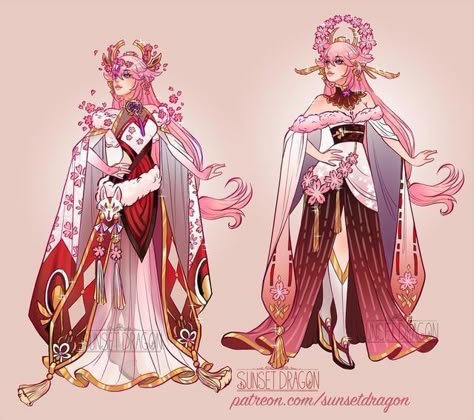 Yae Miko Outfit Design, Genshin Kimono Fanart, Yae Miko Outfit Ideas, Yae Miko Design, Yea Miko Fox Form, Yae Miko Reference Sheet, Yae Miko Headcanons, Yae Miko Genderbend, Yae Miko Outfit