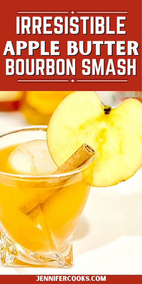 Irresistible Apple Butter Bourbon Smash combines the warmth of Maker’s Mark Whiskey, Fireball Whiskey, and apple butter with the refreshing zing of apple cider and lemon juice. Perfect for fall, this cocktail is a sweet and spicy treat that will become your go-to for cozy nights. Serve it with a cinnamon stick and apple slice for the ultimate finish. Apple Cinnamon Cocktail, Butter Bourbon, Cinnamon Cocktail, Whiskey Smash, Alcoholic Punch Recipes, Bourbon Smash, Apple Bourbon, Best Pecan Pie, Spicy Drinks