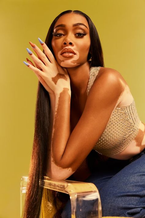 Winnie Harlow Used To Want To Be A Beautuber Winnie Harlow Instagram, Winnie Harlow, Celebrity Faces, Lots Of Makeup, Michael Myers Halloween, Glowy Skin, Michael Myers, New Face, Wearing Red