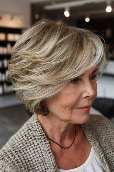 Classy Bob Haircuts for Older Women Trending in 2024 Bob With Layered Bangs, Bob With Side Swept Fringe, Feathered Layered Hairstyles, Face Highlighting, Side Swept Fringe, Classy Bob, Fine Hair Bangs, Swept Fringe, Layered Bangs