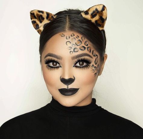 Leopard Nem Halloween Makeup, Leopard Face Paint, Leopard Makeup Halloween, Karneval Diy, Maquillage Halloween Simple, Cat Halloween Makeup, Leopard Makeup, Halloween Make-up Looks, Animal Makeup