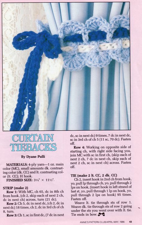 Curtain Tie Back Crochet Crochet Curtain Holder, Crocheted Curtains, Crochet Curtain Pattern, Afghan Squares, Rug Patterns, Curtain Holder, Curtain Tiebacks, Crochet Curtains, Trendy Crochet