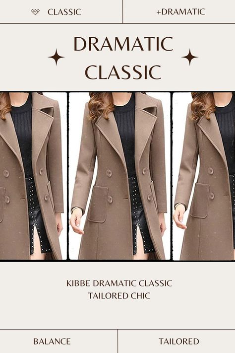 Dramatic Classic Coat, Dramatic Classic Body Type, Tailored Chic, Kibbe Dramatic Classic, Kibbe Dramatic, Dramatic Classic, Classic Outfit, Classic Coat, Lapel Jacket