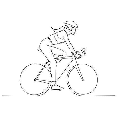 Road Bike Drawing, Riding Bicycle Drawing, Cycle Drawing Sketch, Riding A Bike Drawing, Cycling Art Drawing, Cyclist Drawing, Biking Drawing, Bike Line Art, Riding Bike Illustration