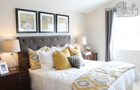 yellow and grey bedroom decor ideas Lemon And Grey Bedroom, Yellow Gray And White Bedroom, Yellow Gray Bedroom Ideas, Gray Curtains Bedroom Ideas, Yellow And White Bedroom Ideas, Yellow And Gray Bedroom Ideas, Grey And Yellow Bedroom Ideas, Grey Yellow Bedroom, Mustard And Grey Bedroom