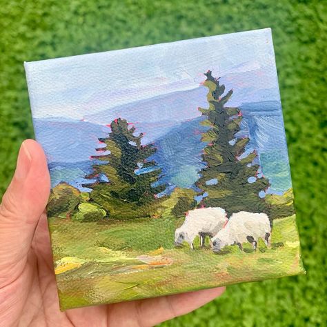 Landscape challenge day 25/30 . 4x4 acrylic on canvas 4x4 Canvas Painting Ideas, Mini Acrylic Paintings, Acrylic Landscape, Homeschool Art, Acrylic Oil Painting, Night Painting, Gift Art, Art Inspiration Painting, Art Painting Acrylic